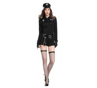 Womens Cop Costume - Sexy Cosplay Halloween Uniform, Photo Props Set | Stretch Satin Blend Fabric With Gold-Tone Buttons & Mesh Inset Details, Easy Back Zipper Closure For Party Carnivals Club Act