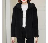 Women's Coral Fleece Hooded Jacket Full Zip Loose Fit(black XL)