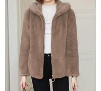 Women's Coral Fleece Hooded Jacket Full Zip Loose Fit(light brown XXXXL)