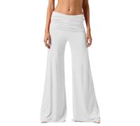Women's Coral Fold Over Yoga Pants,on-Trend Solid Wide Leg Loose Fit Lounge Pants,Sports Flare Pants with Ruched Waist