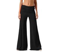 Women's Coral Fold Over Yoga Pants,on-Trend Solid Wide Leg Loose Fit Lounge Pants,Sports Flare Pants with Ruched Waist