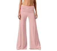 Women's Coral Fold Over Yoga Pants,on-Trend Solid Wide Leg Loose Fit Lounge Pants,Sports Flare Pants with Ruched Waist