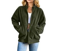 Womens Corduroy Jacket Full Zip Stand Collar Casual Outerwear With Pockets (Green,M)