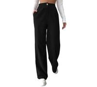 Womens Corduroy Trousers Wide Leg, Casual Vintage High Waisted Buttoned Corduroy Pants, Soft Stretch Elastic Waist, Solid Straight Leg Lounge Pants (Black,S)