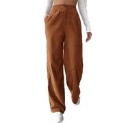 Womens Corduroy Trousers Wide Leg, Casual Vintage High Waisted Buttoned Corduroy Pants, Soft Stretch Elastic Waist, Solid Straight Leg Lounge Pants (Orange,M)