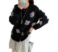 Women's Cottagecore Floral Cardigan - Embroidered Crewneck Knit Sweater for Year-Round Styling