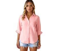 Women's Cotton Linen Button Down Shirt Long Sleeve Casual Loose Fit Blouse with Pocket Spring Summer Fall Lightweight Breathable Top Black