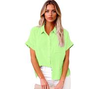 Women's Cotton Linen Button Down Shirt Summer Short Sleeve Collared Blouse Spring Fashion Loose Vacation Travel Tops
