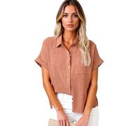 Women's Cotton Linen Button Down Shirt Summer Short Sleeve Collared Blouse Spring Fashion Loose Vacation Travel Tops