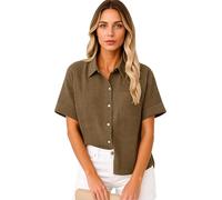 Women's Cotton Linen Button Down Shirt Summer Short Sleeve Collared Blouse Spring Fashion Loose Vacation Travel Tops