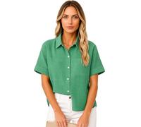 Women's Cotton Linen Button Down Shirt Summer Short Sleeve Collared Blouse Spring Fashion Loose Vacation Travel Tops