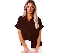 Women's Cotton Linen Button Down Shirt Summer Short Sleeve Collared Blouse Spring Fashion Loose Vacation Travel Tops