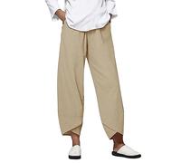 Women's Cotton Linen Harem Trousers High Waist Pants Summer Loose Fit Plain Casual Bottoms Basic Pants Activewear B-54