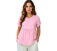 Women's Cotton Linen V-Neck Short Sleeve Bohemian Blouse for Summer Beach Vacation, Casual Dressy Tops