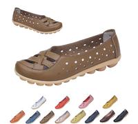 Womens Cowhide Leather Slip on Moccasins Shoes Flat Slipper Comfortable Leather Loafers Breathable Lightweight Round Toe Nurse Loafer Driving Walking Flat Work Shoes (Khaki,40)