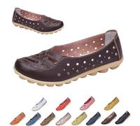 Womens Cowhide Leather Slip on Moccasins Shoes Flat Slipper Comfortable Leather Loafers Breathable Lightweight Round Toe Nurse Loafer Driving Walking Flat Work Shoes (Coffee,39)