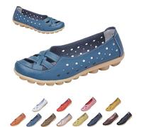 Womens Cowhide Leather Slip on Moccasins Shoes Flat Slipper Comfortable Leather Loafers Breathable Lightweight Round Toe Nurse Loafer Driving Walking Flat Work Shoes (Light Blue,42)
