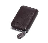 Womens Credit Card Holder Small RFID Blocking Ladies Wallet with Stainless Steel Zipper Excellent Genuine Leather Accordion Wallets Case for Women ID Compact Slim Blocked Zip Accordian Cards Coffee.