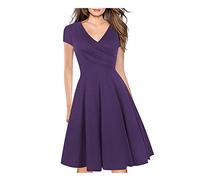 Women's Criss-Cross Necklines V-Neck Cap Sleeve Floral Casual Work Stretch Swing Summer Dress Party Dress Purple Soild(XXL)