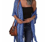 Women's Crochet Knit Cardigan Open Front, Lightweight Cover Up (Blue,TTG)