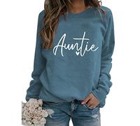 Womens Cute Auntie Sweatshirt with Heart Graphic Long Sleeve Crew Neck Casual Pullover Tops Fall Winter Shirt Aunt Gift