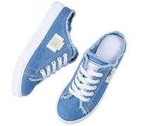 Women's Denim Mule Sneakers, Slip-on Canvas Mules Comfortable Sole Round Toe Lace-Up Trainers Casual Backless Shoes (Blue,38)