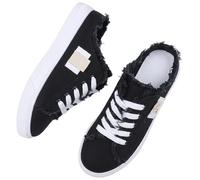 Women's Denim Mule Sneakers, Slip-on Canvas Mules Comfortable Sole Round Toe Lace-Up Trainers Casual Backless Shoes (Black,39)