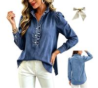 Womens Denim Shirt,Women Long Sleeve Button Down Collared Ruffle Jean Top