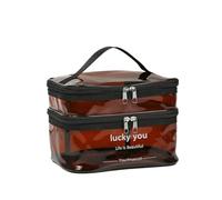Women's Double Layer Large Capacity Portable Toiletry Bag Waterproof Cosmetics Travel Storage Convient au Shopping, aux Voyages, aux Rencontres(Coffee)