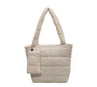 Women's Down Style Tote Bag Autumn And Winter Fashion Handbag Key Accessories Soft Large Capacity(Beige)