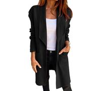 Womens Dress Coats Winter Long Knit Pea Coats Open Front Lapel Jackets Casual Cardigan Overcoats with Pockets Black XX Large