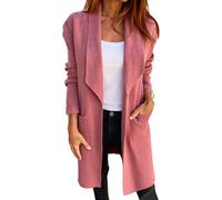 Womens Dress Coats Winter Long Knit Pea Coats Open Front Lapel Jackets Casual Cardigan Overcoats with Pockets Pink XX Large