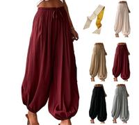 Womens Elastic High Waisted Baggy Barrel Pants,Casual Boho Harem Pants
