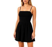 Women's Elegant Black Spaghetti Strap Romper Square Neck Ruched Waist Playsuit Summer Casual Backless Jumpsuit for Party Club Night Out