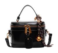 Women's Elegant Minimalist Handbag, Fashion Vintage PU Box Shape Handbag Crossbody Shoulder, Cute Tote Bag with Bell (Black)