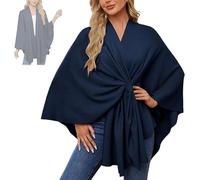 Women'S Elegant Shawl Wraps Soft Open Front Poncho Sweater, One-Piece Solid Color Soft Cape Coat Cloak Top for Travel & Office (Blue)