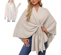 Women'S Elegant Shawl Wraps Soft Open Front Poncho Sweater, One-Piece Solid Color Soft Cape Coat Cloak Top for Travel & Office (Apricot)
