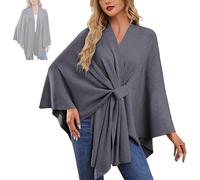 Women'S Elegant Shawl Wraps Soft Open Front Poncho Sweater, One-Piece Solid Color Soft Cape Coat Cloak Top for Travel & Office (Gray)