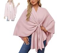 Women'S Elegant Shawl Wraps Soft Open Front Poncho Sweater, One-Piece Solid Color Soft Cape Coat Cloak Top for Travel & Office (Pink)