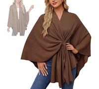 Women'S Elegant Shawl Wraps Soft Open Front Poncho Sweater, One-Piece Solid Color Soft Cape Coat Cloak Top for Travel & Office (Coffee)