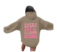 Womens Every Day Is A Second Chance Anime Hoodies Cute Graphic Beach Sweatshirts à capuche Country Trendy Casual Pullover Hoodies College with Hood Loose Fit Preppy Fall, marron, L