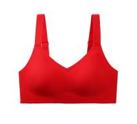 Womens Everyday Bra Wireless Comfortable Full-Coverage Bralette Soft Supportive No Underwire Seamless Push Up Bras Beige(Red,Large)