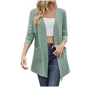 Women's Fall Winter Cardigans Mid-Length Solid Color Cardigan Double Side Pockets Long-Sleeved Sweater Female Cardigan