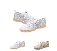Women's Fashion Canvas Sneakers Mesh Knitted Upper Low Cut Casual Shoes Women's Fashion Sneakers Dressy Floral Embroidery (White, 38)