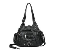 Womens Fashion Leather Tote Satchel Shoulder Purse For Ladies(Black)