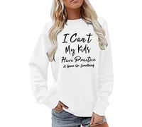 Womens Fashion Letter I Can't My Kid Have Practice Print Pull à col rond à manches longues Top Pull, Blanc., XL