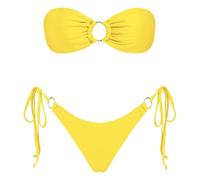 Women's Fashion Sexy Strapless Swimsuit Plain Split, Yellow, M(Sky Blue,M)