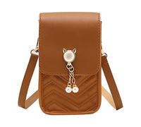 Women's Fashion Under The Arm Handbag Artificial Leather Solid Color Hasp Phone Shoulder Purse(Brown)
