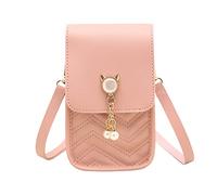 Women's Fashion Under The Arm Handbag Artificial Leather Solid Color Hasp Phone Shoulder Purse(Pink)