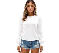 Women's Fashion Velvet Long Sleeve Top Featuring Sparkly Sequin Puff Sleeves Crew Neck Elegant Party Blouse for Evening Dinner Club Wear Black